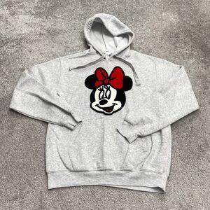 Disney Minnie Mouse Womens Embroidered Hoodie Sweatshirt Small Gray Pullover
